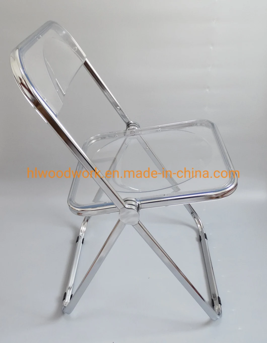 Clear Plastic Folded Chair Office/Bar/Dining/Leisure/Banquet/Wedding/Meeting Folding Plastic Chair in Chrome Frame Transparent Clear PC Plastic Dining Chair