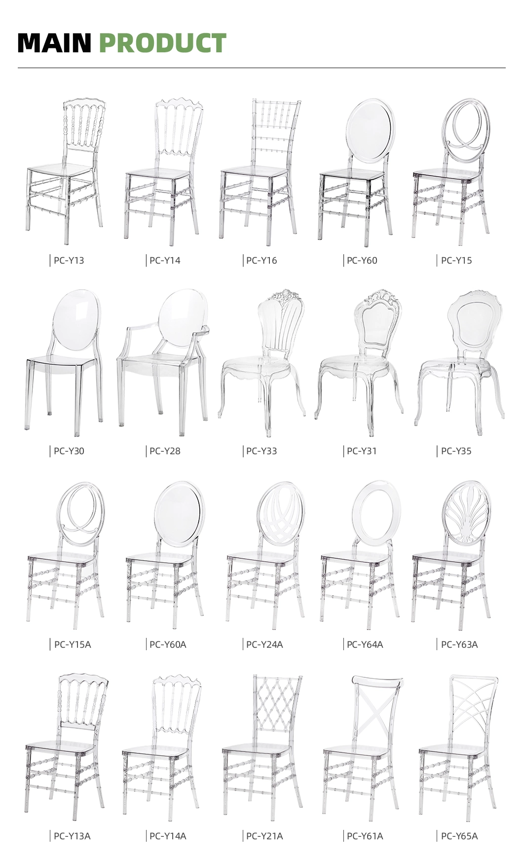 Wholesale Hotel Furniture Wedding Banquet Event Polycarbonate Plastic Clear Transparent Chiavari Chair