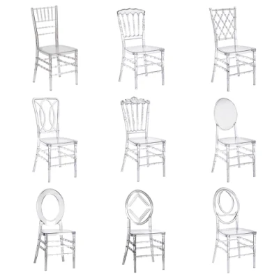 도매 투명 아크릴 크리스탈 수지 이벤트 티파니 치아바리 의자, 결혼식과 연회를 위한 투명 플라스틱 식당 의자